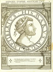 Tiberius Absymarus, illustration fra de romerske kejsere i hele øst og vest med de mest autentiske billeder af de gamle mønter, træsnit af Rudolph Wyssenbach, trykt af Andreas Gesner, Zu